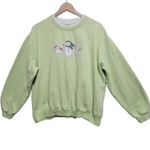 VTG Snowman Trio Felt Applique Faux Layered Neck XL FLAW